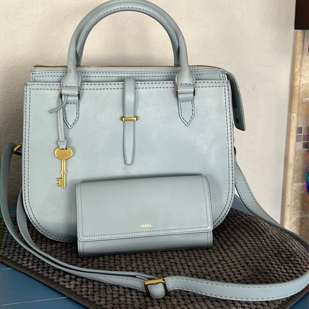 Fossil egg robin blue purse and matching wallet